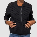 Women's zip-front open-knit weekend cardigan