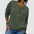 Women's zip-front open-knit weekend cardigan