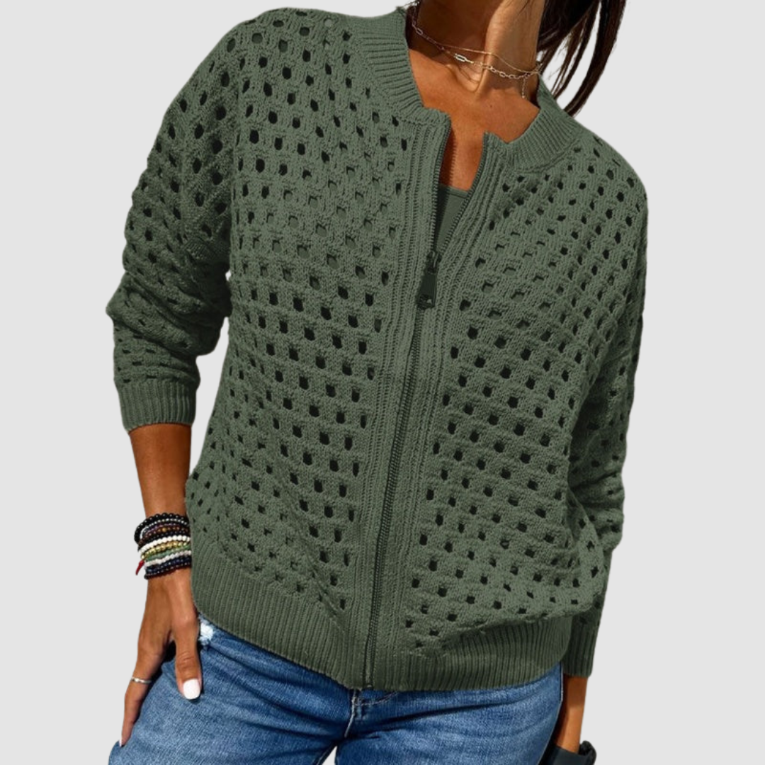 Women's zip-front open-knit weekend cardigan