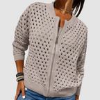 Women's zip-front open-knit weekend cardigan