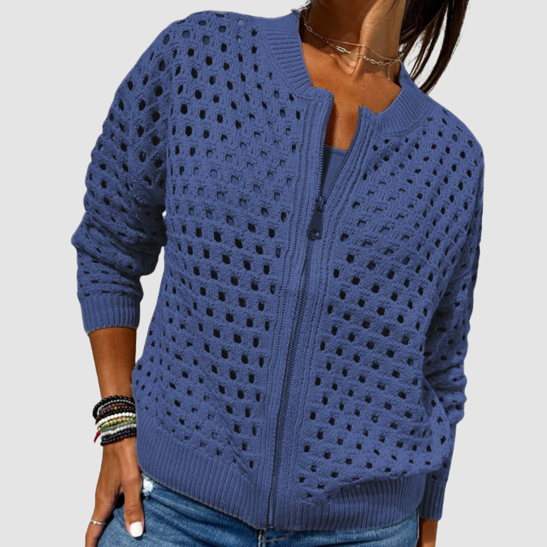Women's zip-front open-knit weekend cardigan