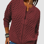 Women's zip-front open-knit weekend cardigan