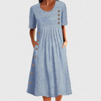 Women's Striped Midi Dress | Button Detail Pockets-1