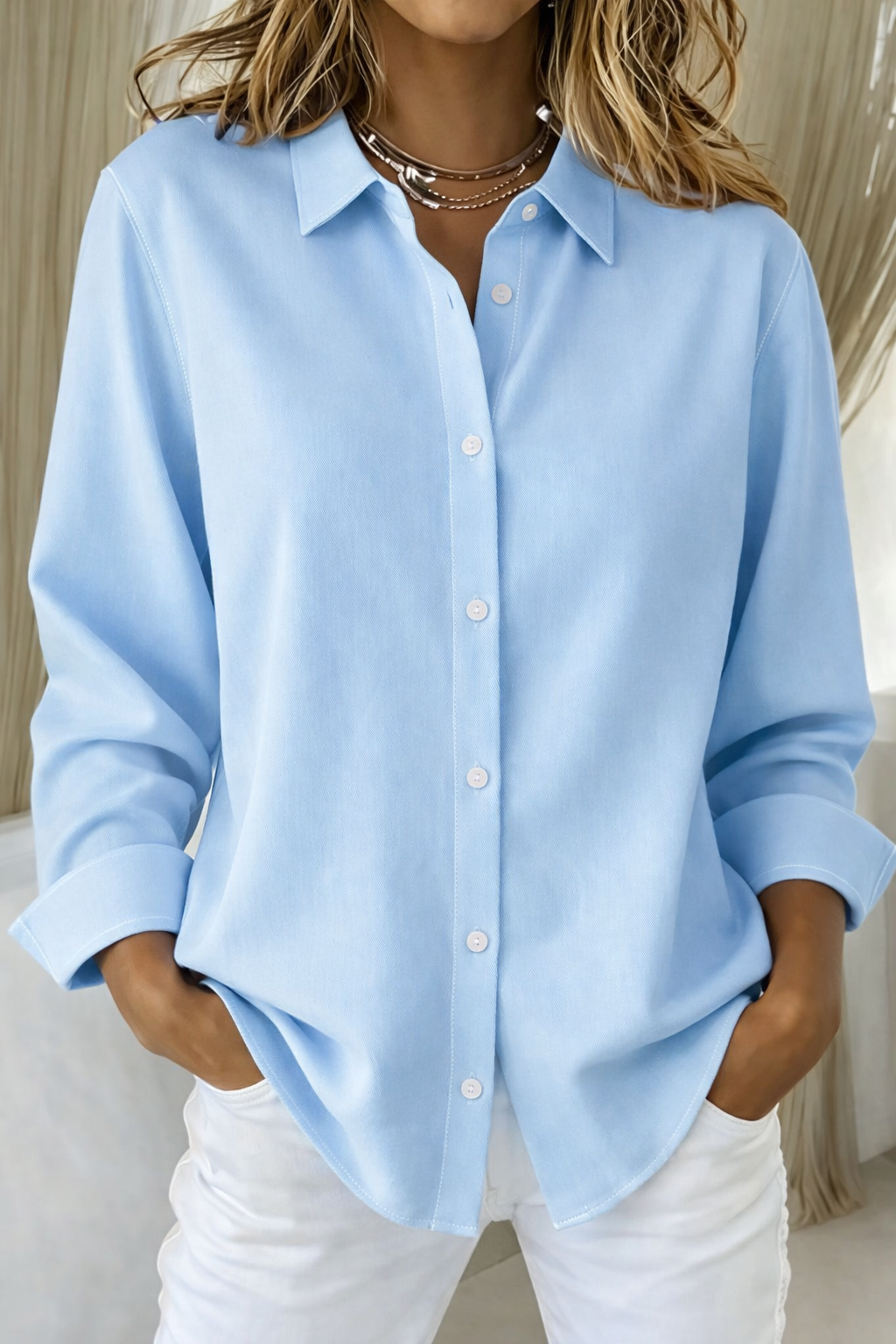 Women's Oversized Button Down Shirt | Pink Long Sleeve-6