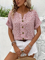 Women's Floral Print Blouse | Button Front Short Sleeve-5