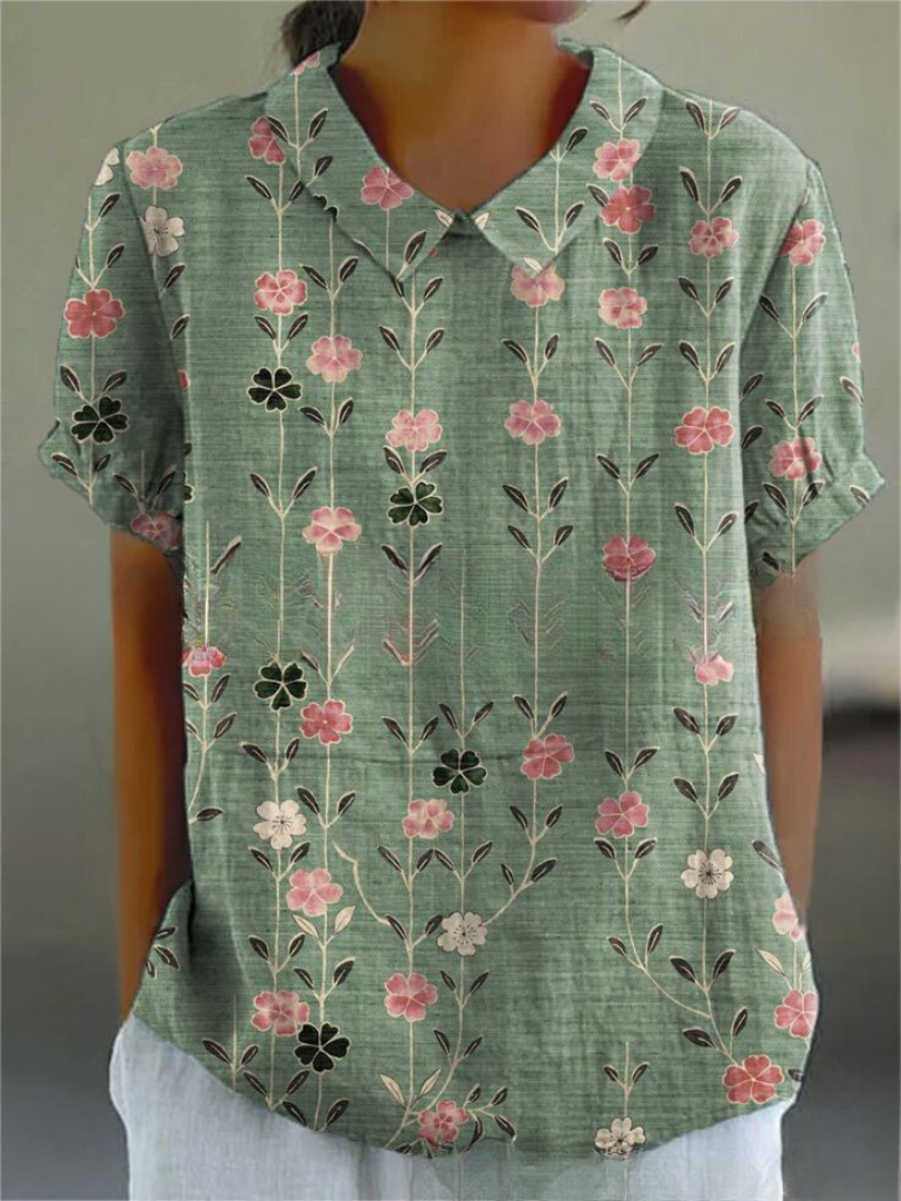 Women's Embroidered Floral Blouse | Short Sleeve Collar-7