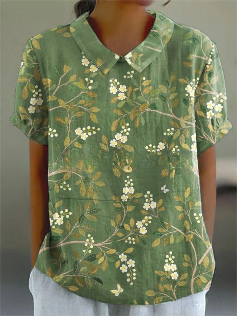 Women's Embroidered Floral Blouse | Short Sleeve Collar-4