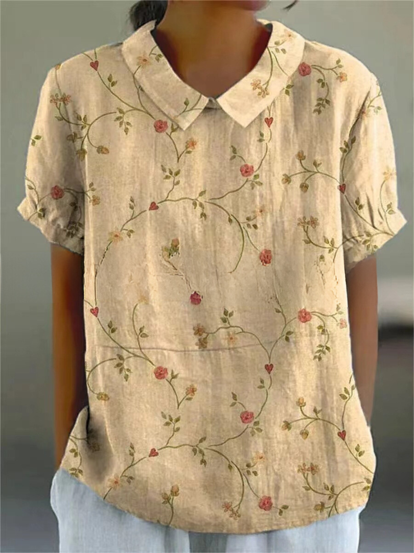 Women's Embroidered Floral Blouse | Short Sleeve Collar-6