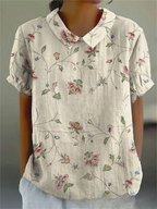 Women's Embroidered Floral Blouse | Short Sleeve Collar-3