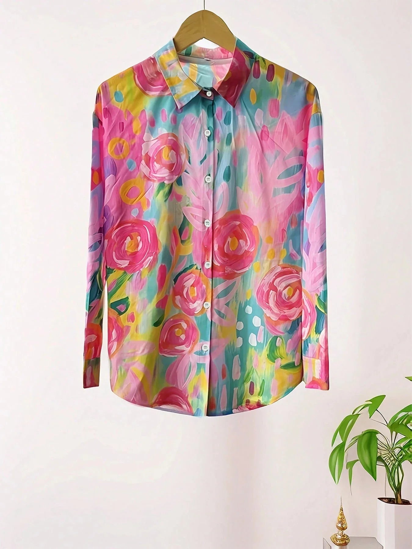 Women's Floral Print Blouse | Button-Down Rolled Sleeve-7