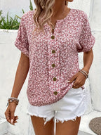 Women's Floral Print Blouse | Button Front Short Sleeve-3