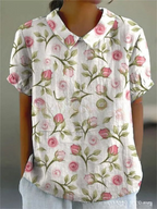 Women's Embroidered Floral Blouse | Short Sleeve Collar-5
