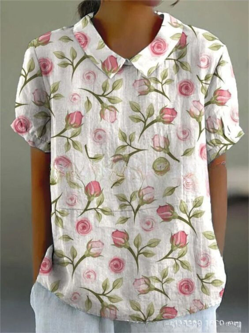 Women's Embroidered Floral Blouse | Short Sleeve Collar-5