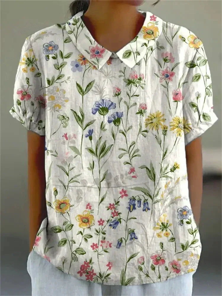 Women's Embroidered Floral Blouse | Short Sleeve Collar-2