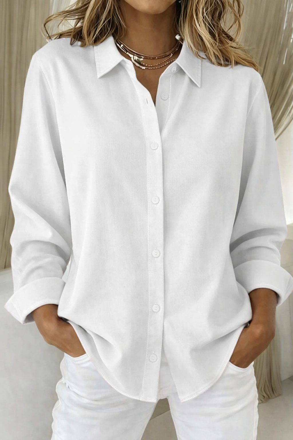 Women's Oversized Button Down Shirt | Pink Long Sleeve-5