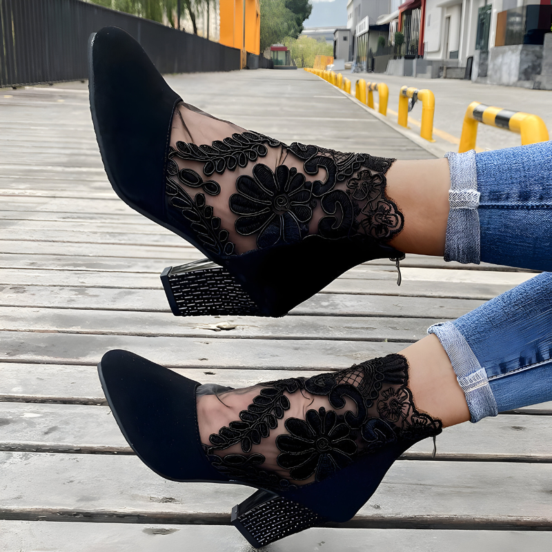 Women's Lace Block Heel Boots | Evening Party-4