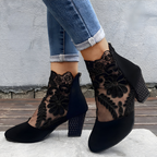 Women's Lace Block Heel Boots | Evening Party-1