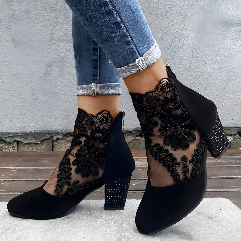 Women's Lace Block Heel Boots | Evening Party-1