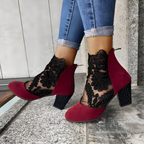 Women's Lace Block Heel Boots | Evening Party-7