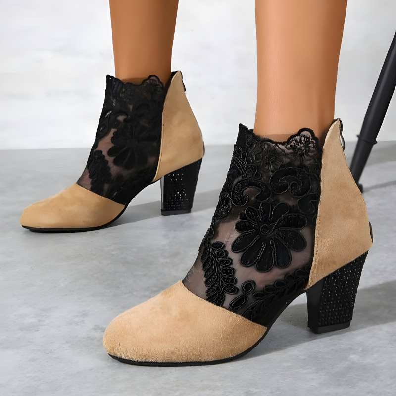 Women's Lace Block Heel Boots | Evening Party-5