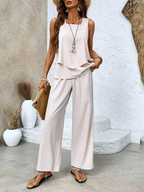 Women's Layered Tank Top Wide Leg Pants Set | Leaf Print-6