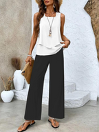 Women's Layered Tank Top Wide Leg Pants Set | Leaf Print-2