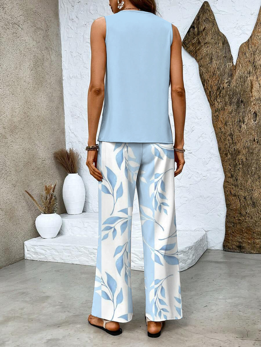 Women's Layered Tank Top Wide Leg Pants Set | Leaf Print-8