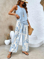 Women's Layered Tank Top Wide Leg Pants Set | Leaf Print-7