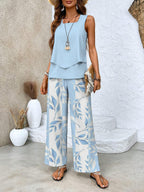Women's Layered Tank Top Wide Leg Pants Set | Leaf Print-1