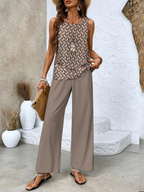 Women's Layered Tank Top Wide Leg Pants Set | Leaf Print-3