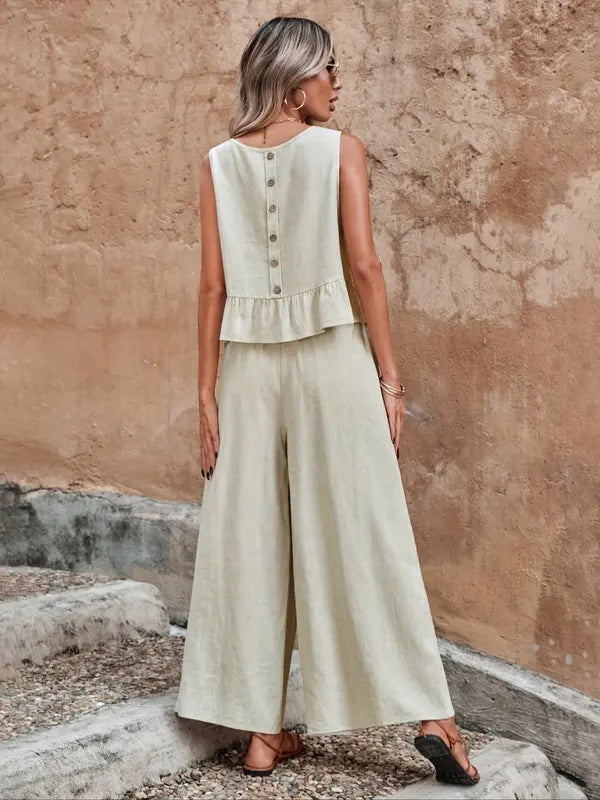 Women's Ruffle Wide Leg Set | Summer Casual-2