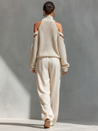 Women's Casual Wide Leg Pant Set | Cold Shoulder-2