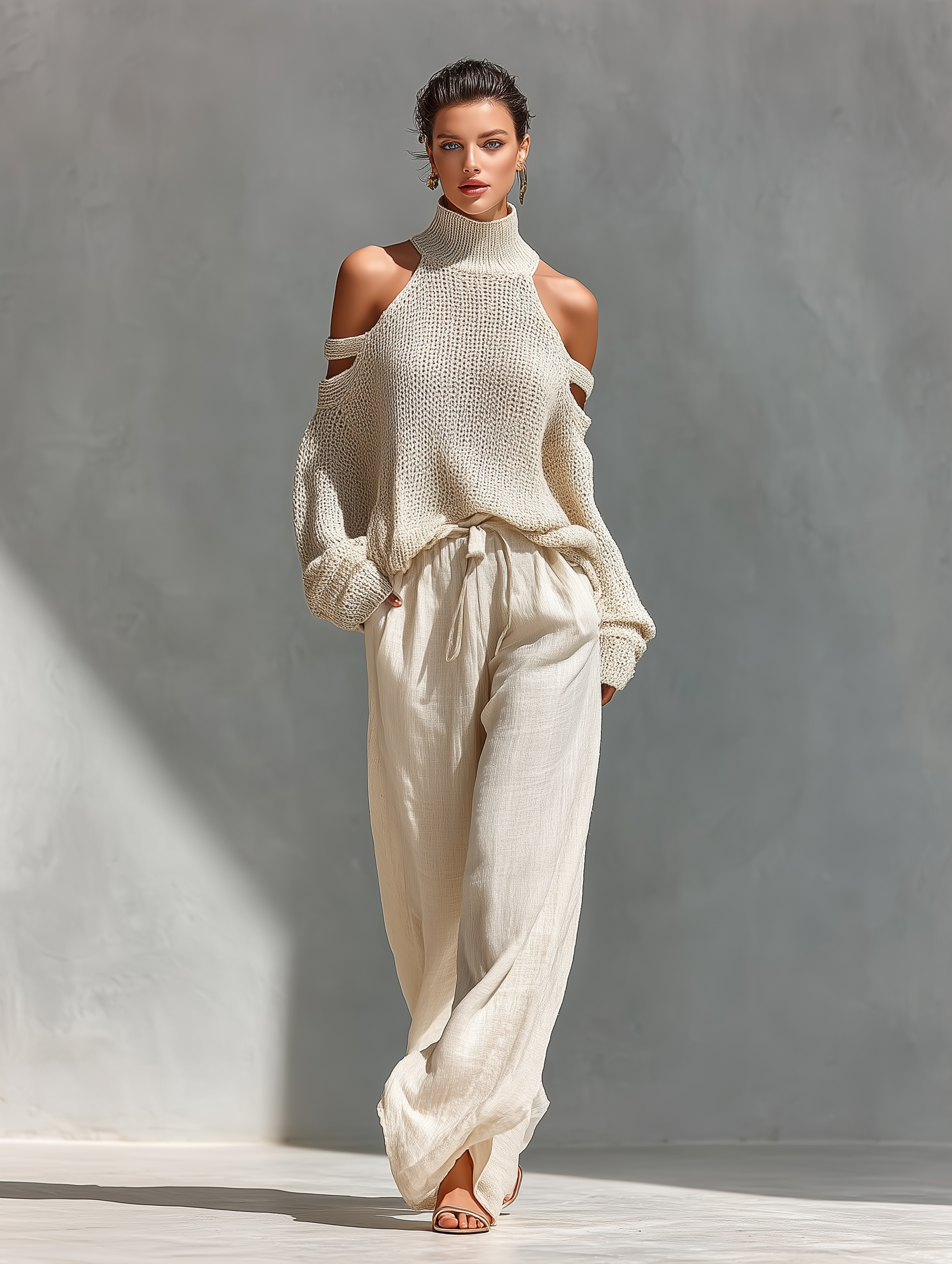 Women's Casual Wide Leg Pant Set | Cold Shoulder-7