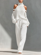 Women's Casual Wide Leg Pant Set | Cold Shoulder-4