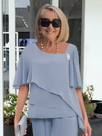 Women's Chiffon Pant Set | Layered Blouse Two Piece-3