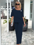 Women's Chiffon Pant Set | Layered Blouse Two Piece-2