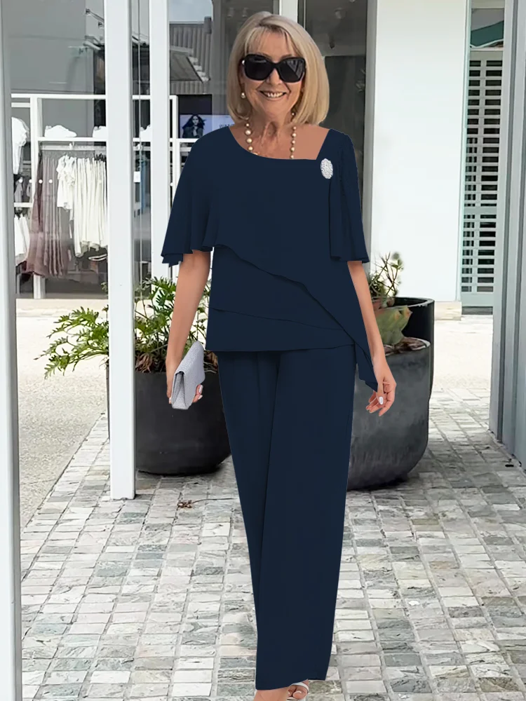 Women's Chiffon Pant Set | Layered Blouse Two Piece-2