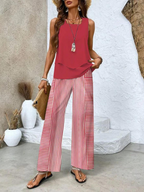 Women's Layered Tank Top Wide Leg Pants Set | Leaf Print-4