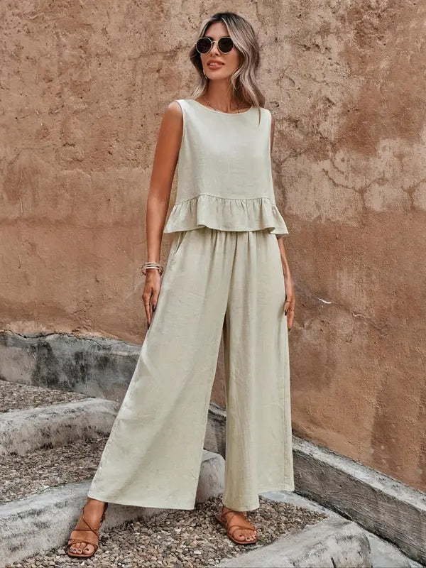 Women's Ruffle Wide Leg Set | Summer Casual-1