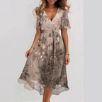 Women's Floral Wrap Dress | V-Neck Flutter Sleeve-5