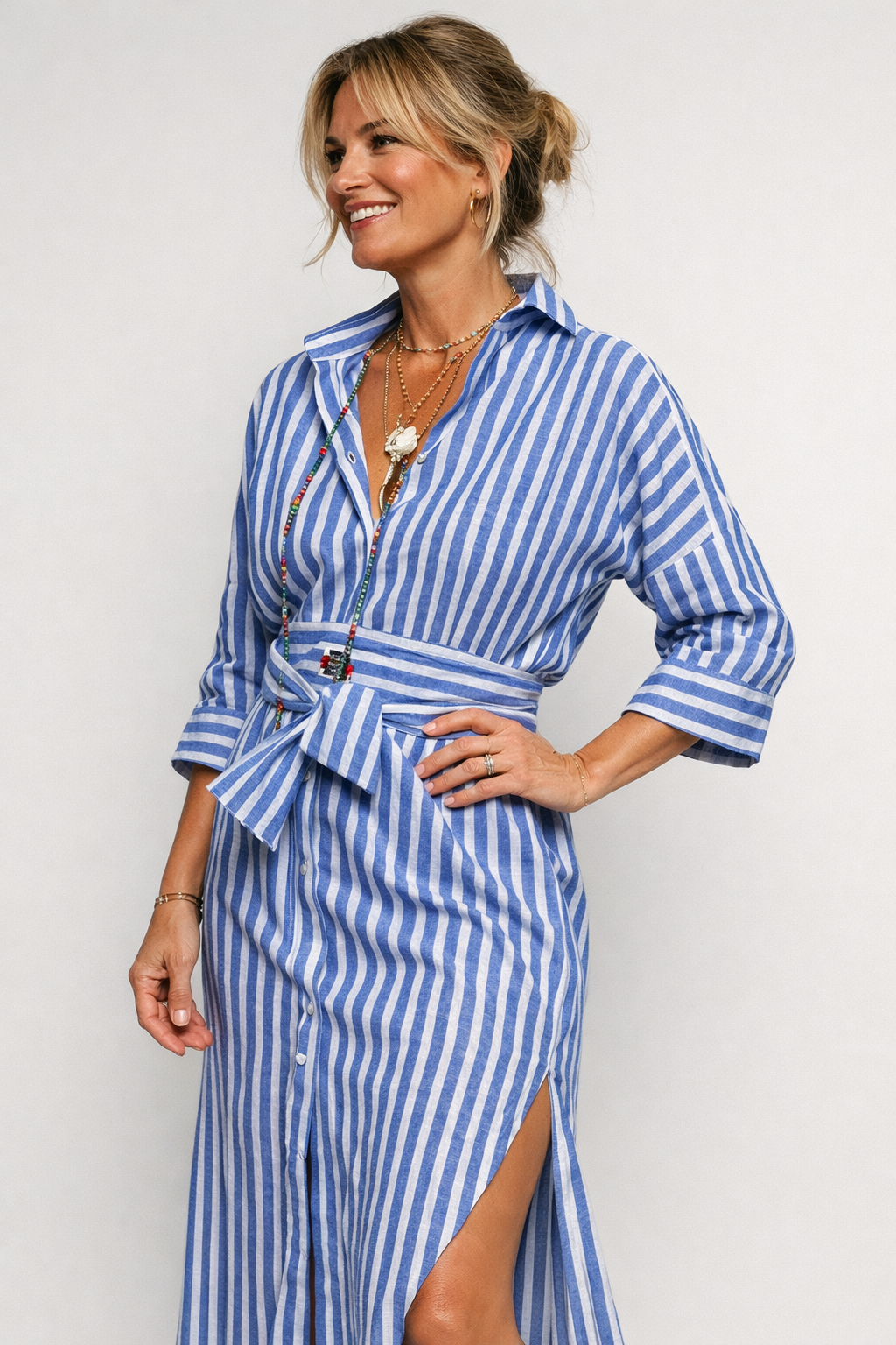 Women's Striped Midi Dress | Wrap Casual-1