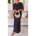 Women's Open Knit Maxi Dress | Short Sleeve Coverup-4