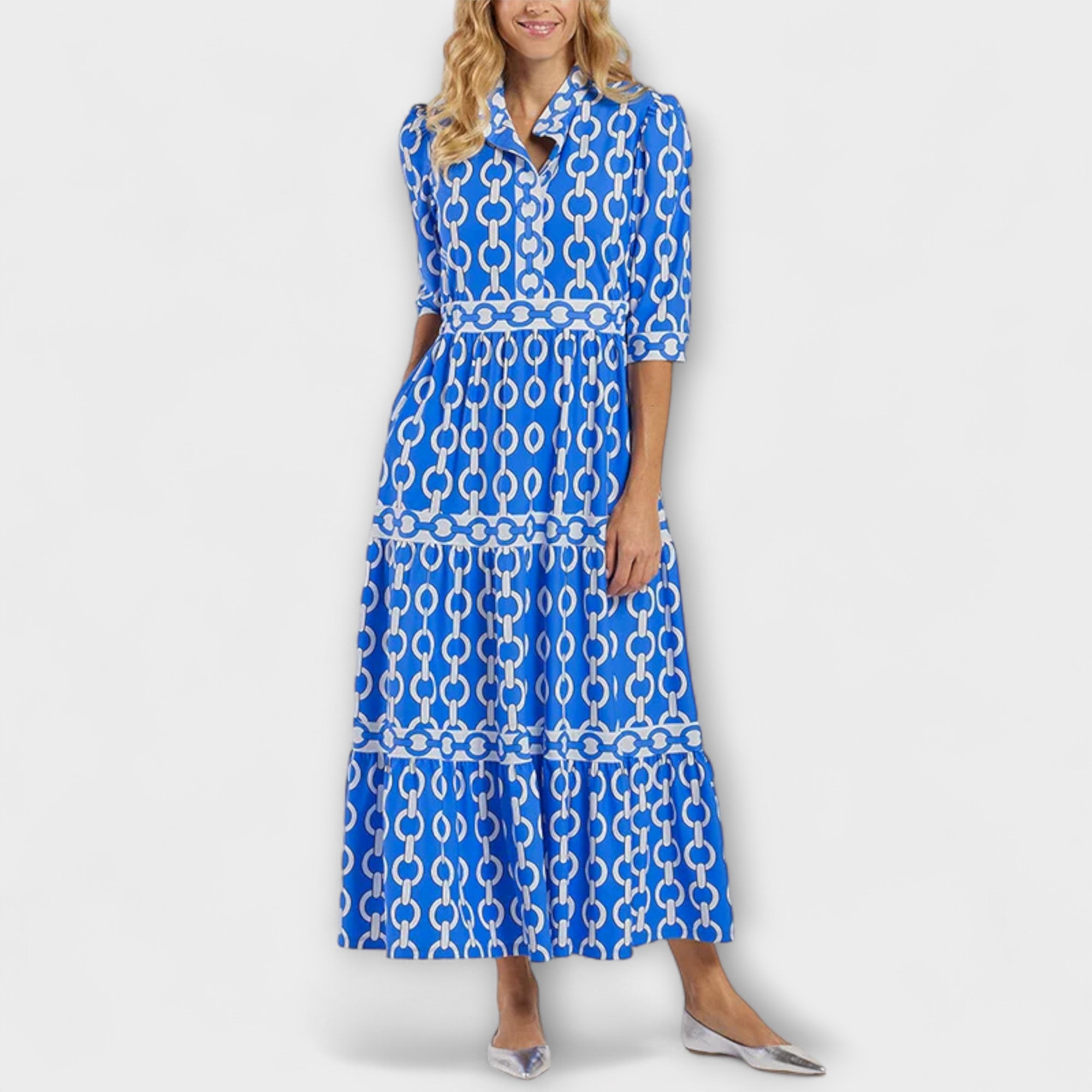 Women's Chain Print Maxi Dress | Tiered V-Neck-6