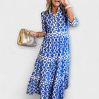 Women's Chain Print Maxi Dress | Tiered V-Neck-1
