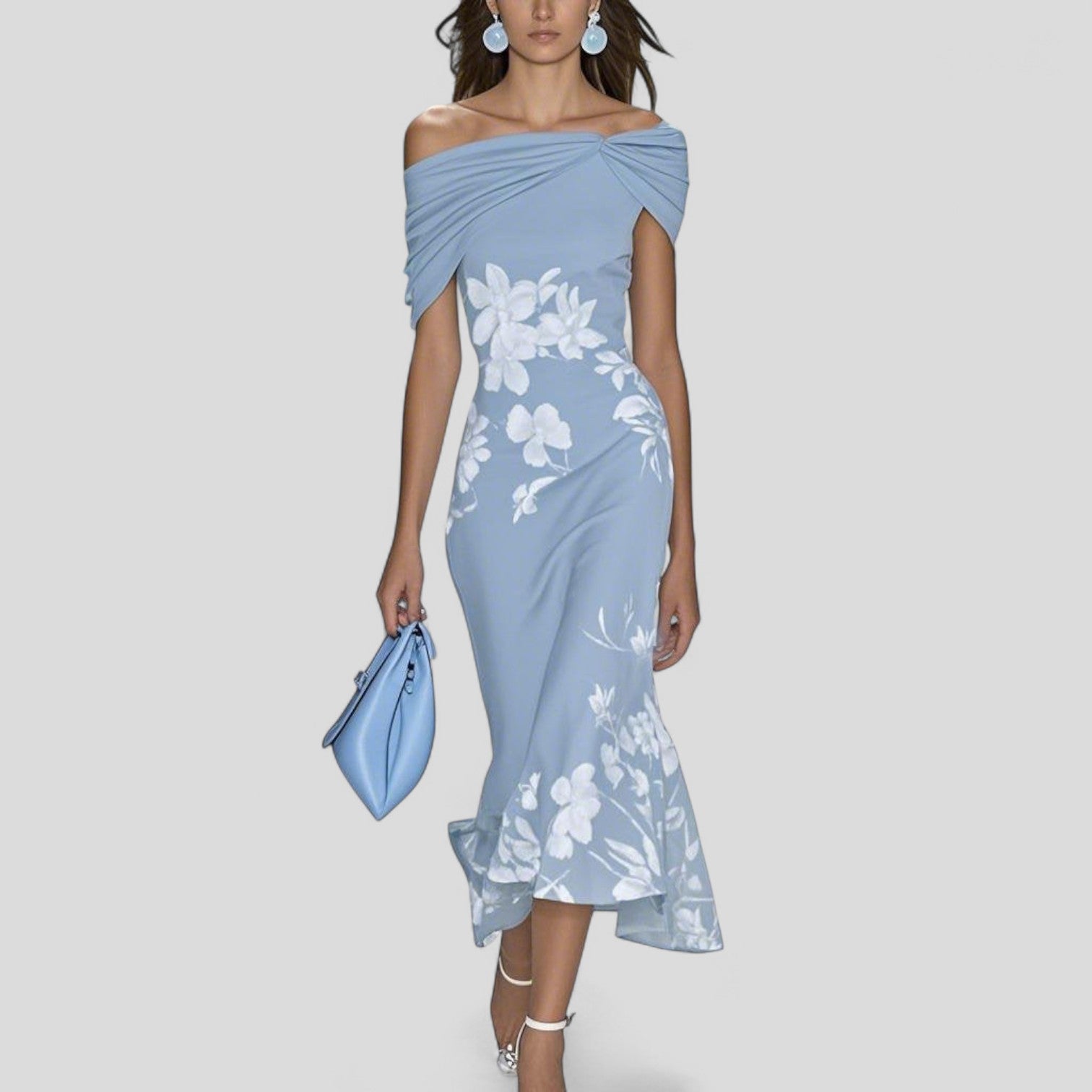 Women's Off Shoulder Floral Midi Dress | Green Bodycon-2