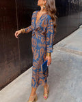 Women's Wrap V-Neck Maxi Dress | Long Sleeve Printed-1