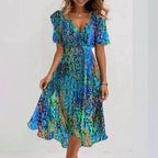Women's Floral Wrap Dress | V-Neck Flutter Sleeve-2