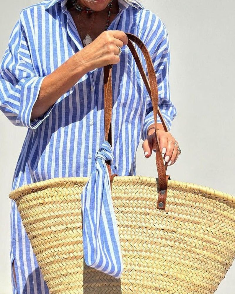 Women's Striped Shirt Dress | Button-Down Maxi-4