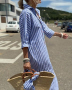 Women's Striped Shirt Dress | Button-Down Maxi-3