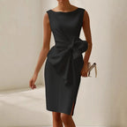 Women's White Bow Midi Dress | Cocktail Party-2
